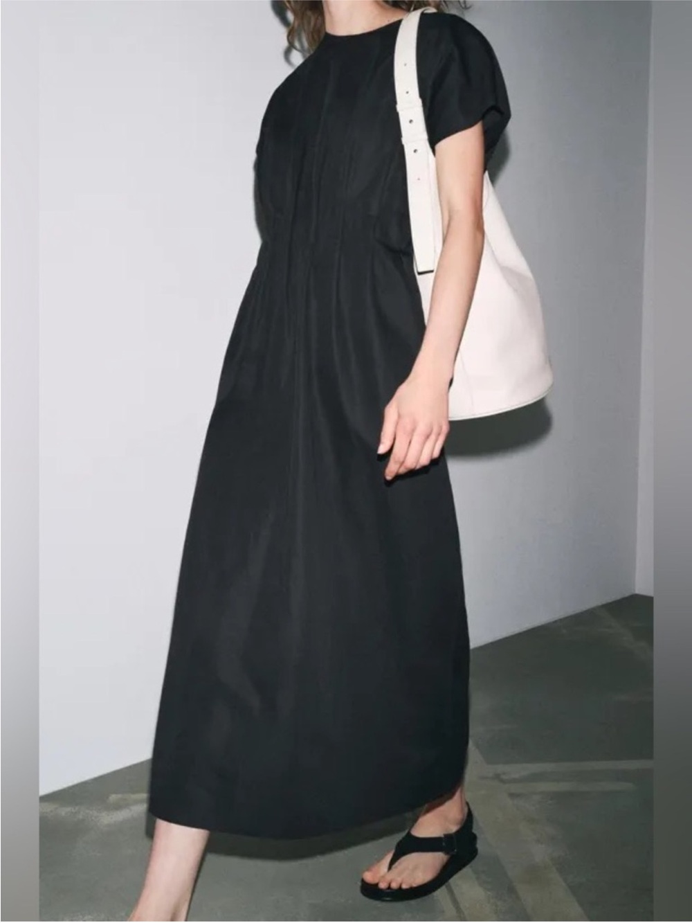 ZARA ZW COLLECTION LINEN PLEATED MIDI DRESS POCKETS MEDIUM - Picture 4 of 10